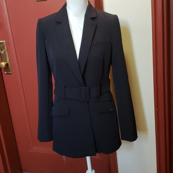 Calvin Klien Women' Navy Belted Jacket SZ 4 - Picture 2 of 16